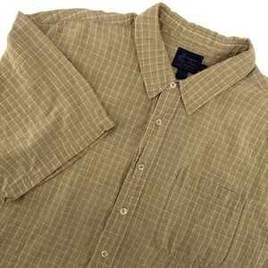 Tommy Bahama Indigo Palms Men's XXL Tan Plaid Linen Short Sleeve Button Up Shirt